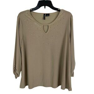 New Directions Women Beige Long Sleeve Blouse PL Polyester/Spandex